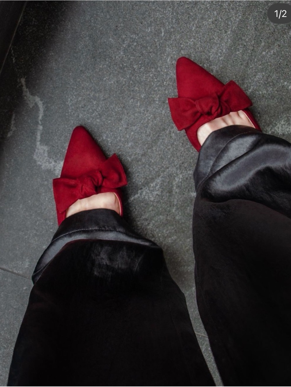 Inez Vivi Red Suede Bow Pointed Toe Kitten Heel Mules - Size 6 M